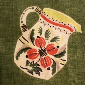 Vintage Mid-Century Printed Linen Tablecloth. 64” x 48”